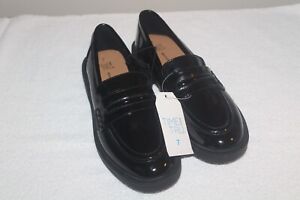 Time and Tru Shiny Black Penny Loafers Women's Size 7 Memory Foam Shoes NEW