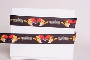 POKEMON GO PIKACHU BLACK 7/8" Grosgrain Ribbon - Various Yards SHIP FROM USA - Picture 1 of 1