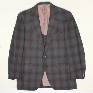 VTG Kingsridge Mens Sport Coat 38R Gray Burgundy Wool Plaid Trad Jacket - Picture 1 of 10