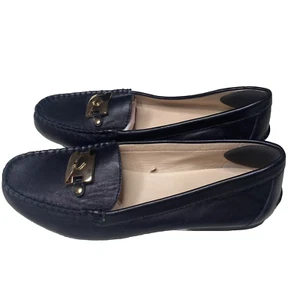 Kate Spade Loafers Size 6.5 Carmen Pebbled Leather Flex Slip On Flat Black Gold - Picture 1 of 8