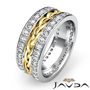 Braided Design Pave Diamond Men's Eternity Wedding Band 14k 2 Tone Gold 1.85Ct. - Picture 1 of 33