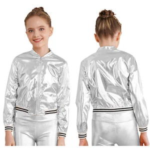 Kids Girls Hooded Metallic Hoodie Fashion Jacket Zipper Sweatshirt Long Sleeve - Picture 1 of 79