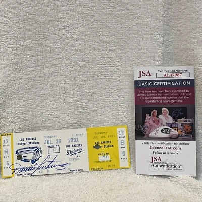 RARE Dennis Martinez PERFECT GAME AUTOGRAPHED 7-28-1991 Game Full Ticket JSA COA - Image 1 of 4