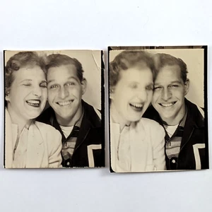 Fotomatón Fotos Riendo Pareja Joven Vintage Moda Estilo Letterman Chaqueta - Imagen 1 de 9