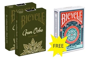 BICYCLE Poker Playing Cards, 2 Green Ochre + 1 Muralis FREE, USPCC - Picture 1 of 3