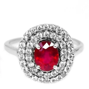 ANILLO DE PLATA 925 RUBÍ ROJO SANGRE OVALADO 8X6 MM. & BLANCO CZ TALLA 5.75 - Imagen 1 de 6