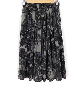 Vintage M&S Black & White Pleated Skirt Size 8/10 Knee-Length Paisley Floral 80' - Picture 1 of 6