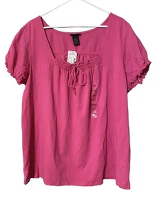 Lane Bryant Peasant Top Women’s 22/24 Pink Peasant Squared Neck Stretch BoHo - Picture 1 of 15