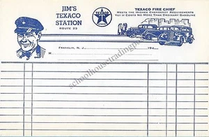 Jim's Texaco Station Route 23 Franklin New Jersey 1940s Billhead Uniform/Cars - Picture 1 of 1