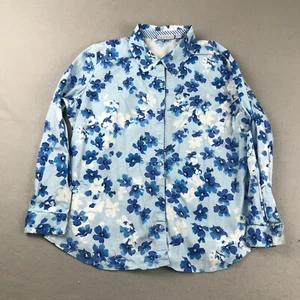 Susan Graver Shirt Womens 14 Blue Floral Stretch Long Sleeves Button Up Top - Picture 1 of 11