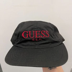 Vintage Guess USA Baseball Cap Mens Black Solid Embroidered Logo Snapback Hat - Picture 1 of 6