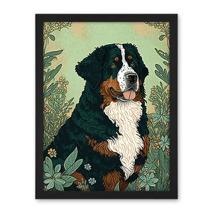 Bernese Mountain Dog in Wildflowers Modern Framed Wall Art Picture Print 18X24 - Bild 1 von 25