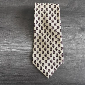 Polo Ralph Lauren Tie Mens Beige Burgundy Paisley Woven Silk Necktie Made in USA - Picture 1 of 7