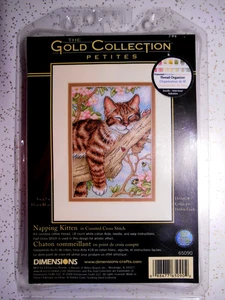 Dimensions Gold Collection Petites "Napping Kitten" Cross Stitch Kit 65090 NEW - Picture 1 of 4