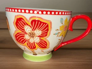 Holländischer Wachsbecher Tasse handbemalt erhaben rote Blume groß Küste Anthropologie - Bild 1 von 4