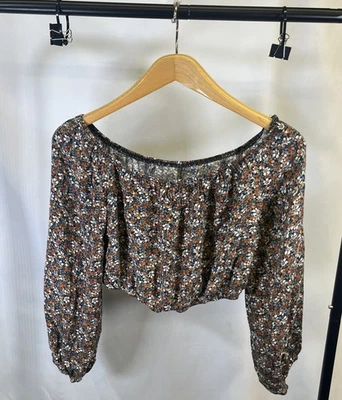 Delicado Hooligan Top Corto Para Mujer Pequeño Otoño Floral Mangas Largas Calado Hippie Foto 1 de 4