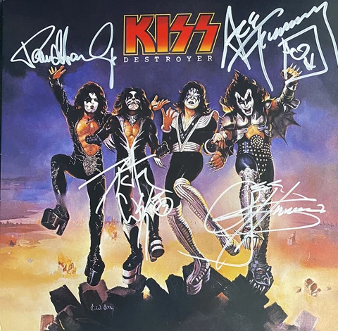 KISS Signed Album Ace Frehley Paul Stanley Gene Simmons Autograph Vinyl Destroyr Cover