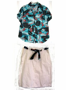 Falda blanca con estampado de hoja cinturón y parte superior talla 1X parte superior/L esquí superior - Imagen 1 de 6