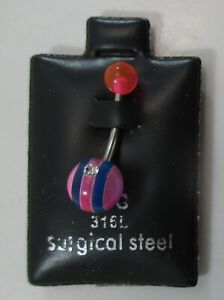 1JD pink blue stripe 14G 316L Belly Button navel RING body jewelry surg steel