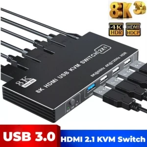 HDMI 2.1 KVM Switch 2X1 4K 120Hz 8K Dual Port USB 3.0 KVM Switcher for Xbox PS5 - Picture 1 of 8