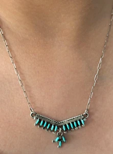 Vintage Native American ZUNI Needlepoint Turquoise Sterling Silver necklace - Picture 1 of 9