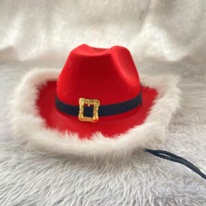 Christmas Red White Light Up Led Flashing Santa Claus Cowboy Hat Led Fur Trim
