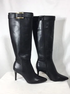 Stivali da donna nuovi con scatola Calvin Klein Glydia in pelle nera seta mucca al ginocchio - Foto 1 di 9