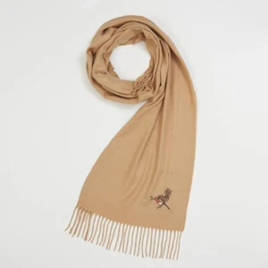 Fable England Robin Embroidered Camel Scarf - Soft & Stylish Winter Wrap - Picture 1 of 3