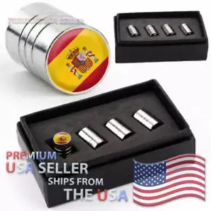 Spain Logo Valve Stem Caps Chrome Tires Kit Emblems Wheels Spanish Flag USA - Bild 1 von 3
