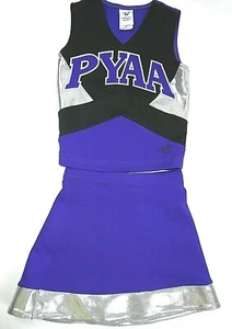 NEW Child Cheerleader Uniform Outfit Costume 28 Top 22 Waist Purple Blk Sparkle - Picture 1 of 5