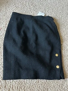 vintage black chanel wool pencil skirt 90s winter collection with gold buttons - Picture 1 of 4