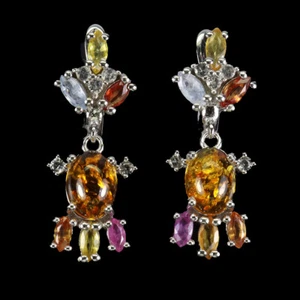 925 Pendientes de Plata de Ley Ovalado Ámbar Zafiro Gema Natural Joyería - Imagen 1 de 14