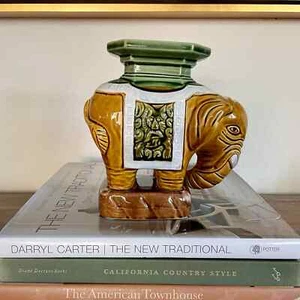 Vintage Majolica Ceramic Elephant Garden Stool Mini Statue Enesco Japan - Picture 1 of 9