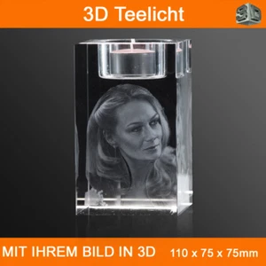 Kerze Glas 3D Laser Geschenkidee Teelicht 2D in 3D Foto Gravur Taufe Weihnachten - Bild 1 von 5