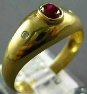 ANELLO DIVERTENTE 0,55 CT DIAMANTE & AAA RUBINO ORO GIALLO 18K 3D CLASSICO OVALE & ROTONDO ETOILE - Foto 1 di 5
