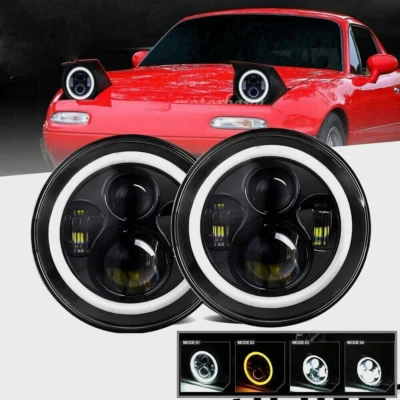 For 90-97 Mazda Miata MX5 MX-5 2X Full LED Headlights Halo Angel Eye - image 1 of 4