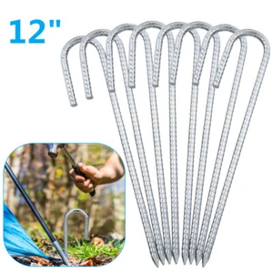 8/16Pcs 12" Heavy Duty Galvanised Steel J Shaped Ground Stakes Gazebo Tent Pegs - Picture 1 of 12