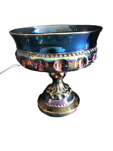 Vintage Indiana Carnival Glass Kings Crown Pedestal Candy Dish Compote Blue - Picture 1 of 4