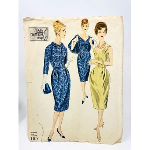 Vestido y chaqueta Vogue Pattern 199 diseño modisto 1959, talla 18, busto 38, original - Imagen 1 de 2