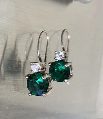 AVON STERLING SILVER JEWELEDTONED EARRINGS SIMULATED EMERALD NOS1997 - Image 1 of 4