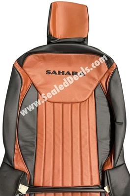 Fundas de asiento de cuero personalizadas negras y coñac para Jeep Wrangler Sahara 2013-18 logotipo Foto 1 de 4