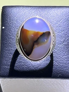 Elegant Men 925 Silver Ring Genuine Rare Yemen Aqeeq Agate عقيق يمني مصور - Picture 1 of 20