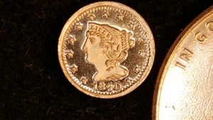 MINIATURE COIN 1840 BRAIDED HAIR HALF CENT PROOF LIKE COPPER - Picture 1 of 2