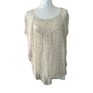 Carla Conte Sz M Sheer Silk Blouse Lined Floral Neutral Oversized Scoop Neck - Picture 1 of 12