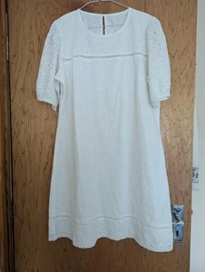 Lipsy White Broderie Anglais Short Sleeves Dress Size L - Picture 1 of 7