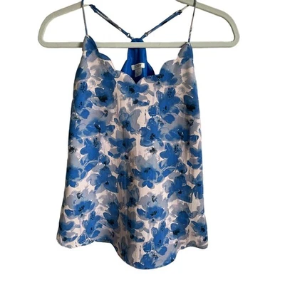 Camiseta J Crew aquarela azul floral tamanho 2 acabamento recortado racerback coquete  - Imagem 1 de 4