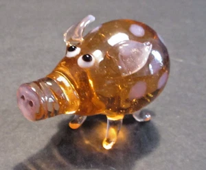 VINTAGE Fitz & Floyd Amber & Pink Art Glass "Glass Menagerie" Pig Figurine 2.75" - Picture 1 of 9