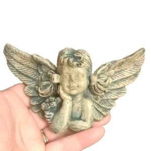 3,5" Engel Cherub MÄDCHEN Pferdeschwänze Kopf Wandbehang Ornament Dekor grüne Figur  - Bild 1 von 13