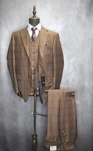 Traje formal para hombre Vitali de ajuste moderno 3 piezas bronceado a cuadros M8707-NP - Imagen 1 de 10