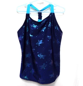 Wonder Nation Blue Pegasus Tankini Girls L 10/12 Metallic Shimmer Top Only - Picture 1 of 5